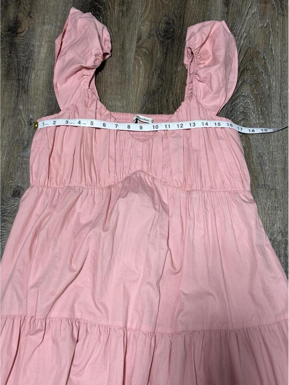 Abercrombie & Fitch Pink Poplin Tiered Smocked Square Neck Maxi Dress XLT - Picture 6 of 8